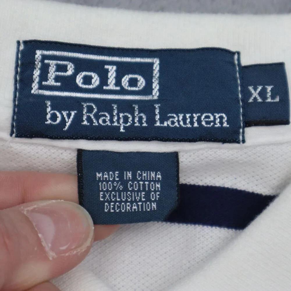 Polo Ralph Lauren Shirt Mens XL White Blue Rugby Golf Striped Short Sleeve